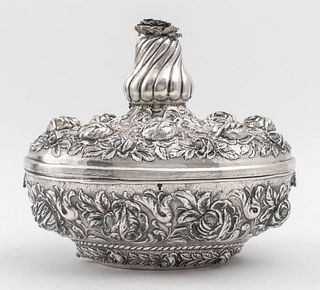 Turkish Gem-Set Repousse Silver Jewel Casket