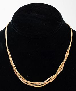 Vintage Italian 14K Tri-Gold Woven Necklace