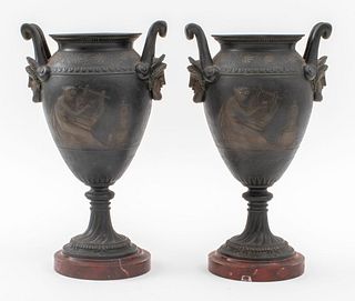 Grand Tour Neoclassical Style Cast Iron Urns, Pair