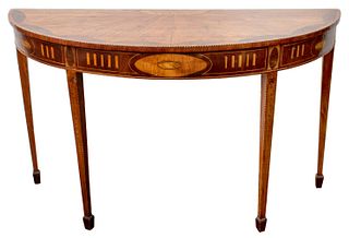 George III Marquetry Veneered Demilune Table