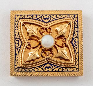 Victorian Style 14K Gold Pearl Enamel Clasp