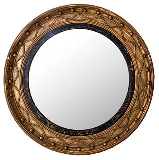 Regency Parcel Ebonized Giltwood Convex Mirror
