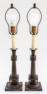 Neoclassical Patinated Bronze Table Lamps, Pair
