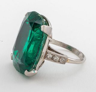 Art Deco Platinum Emerald Doublet & Diamond Ring