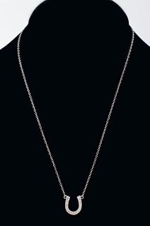 14K White Gold Diamond Horseshoe Pendant Necklace