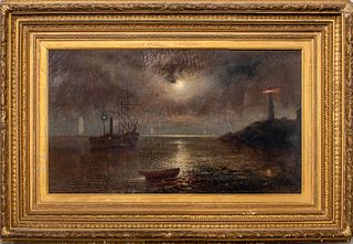 Alfred Perkins Seascape in Moonlight Oil on Canvas
