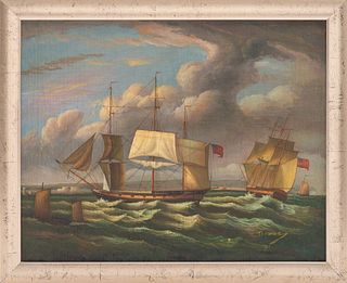 Signed Maritime Oil on Canvas, 19th C.