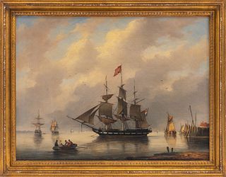 Gerardus Hendricks Maritime Oil on Canvas, 19th C.