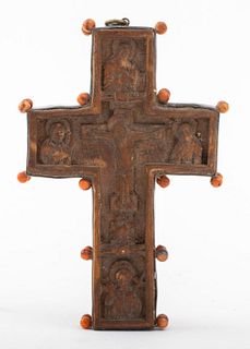 Greek Silver and Coral Mounted Boxwood Cross