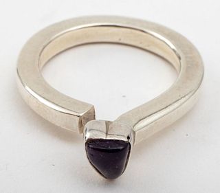 Vintage Modernist Silver Amethyst Ring