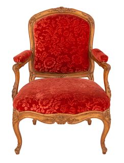 Louis XV Style Carved Beechwood Open Armchair