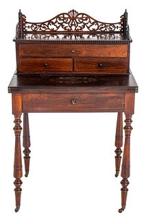Victorian Brass-Inlaid Rosewood Lady's Desk