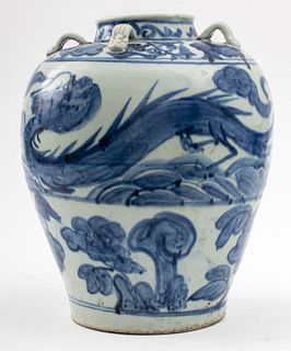 Large SE Asian Blue Glaze Meiping Ceramic Vase