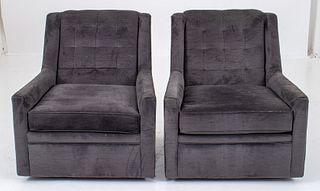 Modern Gray Upholstered Swivel Armchairs, 2