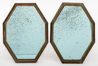 Art Deco Elongated Octagonal Bronze Mirrors, Pair