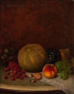 William Mason Brown (American, 1828-1898), Cantaloupe, Fruits, and Nuts on a Tabletop