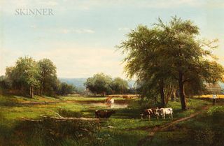 James McDougal Hart (American, 1828-1901), Summer Landscape with Cows Watering