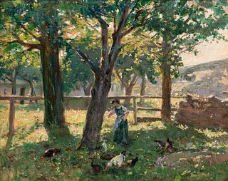 Henry Mosler (American, 1841-1920), Feeding the Hens
