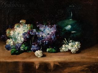 Frederick M. Fenetty (American, 1854-1915), Lilac Blossoms Beside a Green Vase