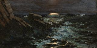 William Johnson Bixbee (American, 1850-1921), Rocky Coast by Moonlight