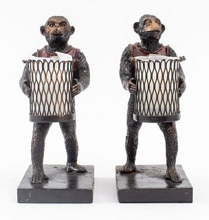 Maitland Smith Attr. Monkey Candleholder Bookends