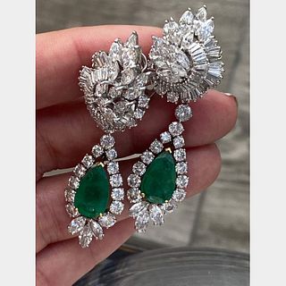 Platinum & 18K Gold Emerald and Diamond Earrings
