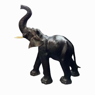 Large Vintage Leather Elephant Sculpture