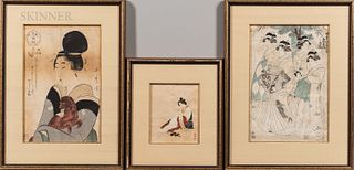 Five Framed Works of Print and Painting Depicting Beauties