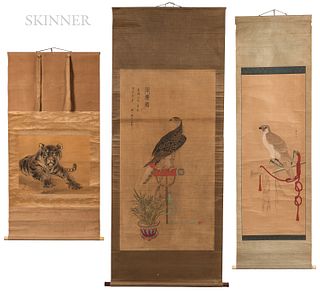 Three Hanging Scrolls Depicting Animals