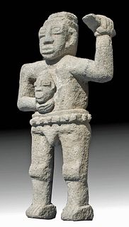 Huge Costa Rican Stone Figure Head Hunter Trophy Head