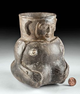 Mississippian Pottery Seated Female Figure Vessel, TL'd