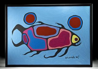 Signed Norval Morriseau Painting - Sacred Fish ca. 1985