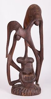 Exotic Wood Tribal Contortionist Sculpture, Nude
