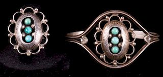 Old Pawn Zuni Turquoise and Silver Ring & Bracelet