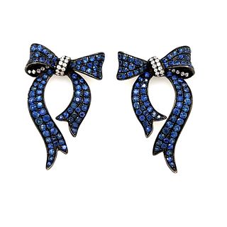 18k Stainless Steel Diamond Sapphire Bow Earrings