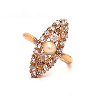 Edwardian 18k Diamond Pearl Ring