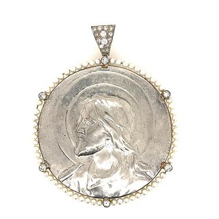 1920â€™s Silver Nacar Pearl Diamond Jesus Medallion