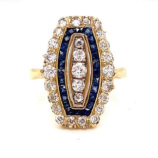 Art Deco 18k Platinum Diamond Sapphire Ring