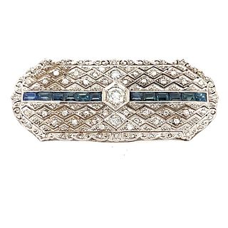 Platinum Art Deco Diamond Sapphire Brooch