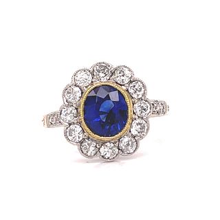 Edwardian 18k Platinum Diamond Sapphire Ring