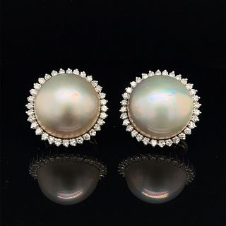 18k Diamond Mabe Pearl Retro EarringsÂ 