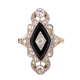 Art Deco 18k Platinum Diamond Onyx Ring