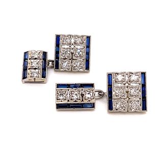 Art Deco Platinum Diamond Sapphire CufflinksÂ 