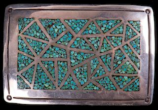 Southwestern Sterling and Turquoise Belt Buckle
