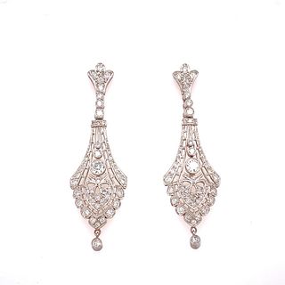 Art Deco Platinum Diamonds Drop Earrings