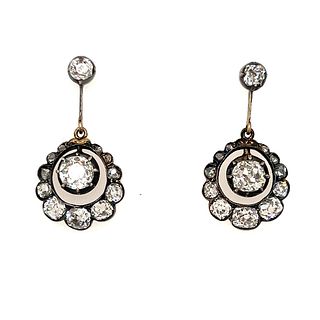 Victorian Silver & Gold Diamond Drop EarringsÂ 