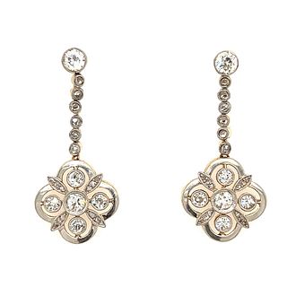 1920' 18k Diamond Flower Drop EarringsÂ 