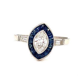 Platinum Diamond Sapphire Marquise Shaped Ring