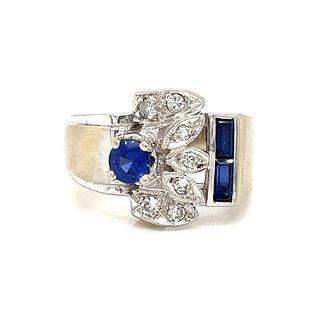 Retro 18k Diamond Sapphire Chevalier Ring