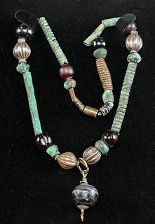 Necklace w/ Celtic La Tene Bronze, Glass, Silver Beads